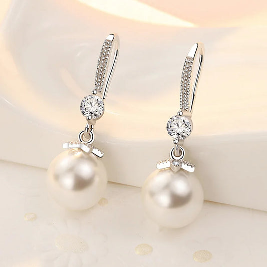 Elara 925 Sterling Silver Long Earrings with Pearl & CZ Pendant – Elegant Jewelry Gift