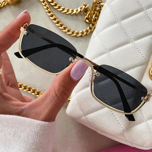 ONYX - Chic rectangle shades with metal half-frame — bold and timeless.
