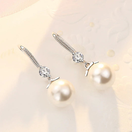 Elara 925 Sterling Silver Long Earrings with Pearl & CZ Pendant – Elegant Jewelry Gift