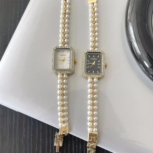 Luxury Pearl-Studded Strap Women’s Quartz Watch – Elegant Bracelet Gift